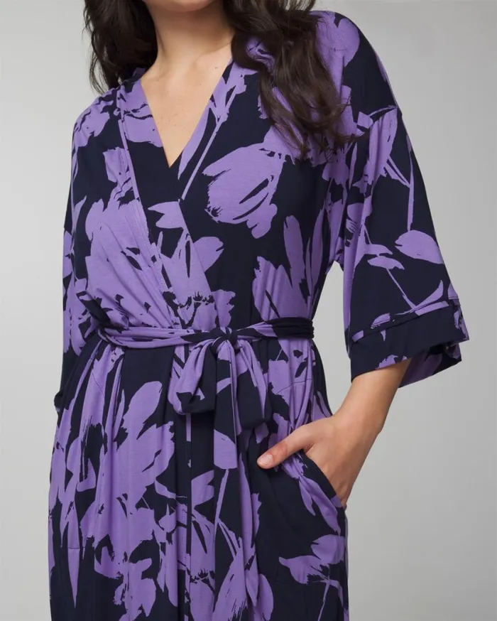 Soma Cool Nights Long Robe Silhouette Floral Navy Women Matching Sets and Separates