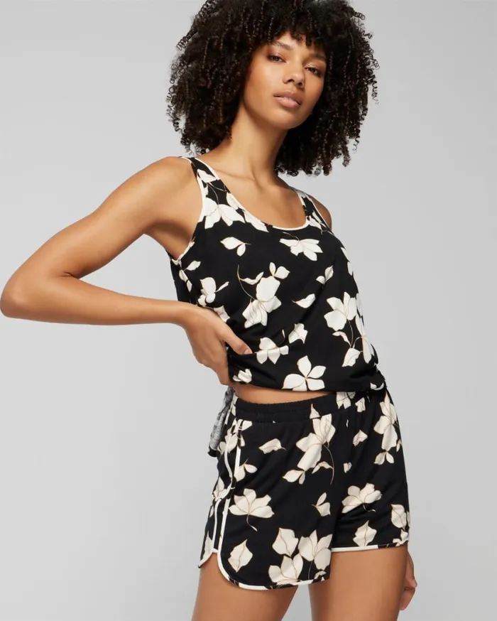 Soma Cool Nights Pajama Shorts Hi Fi Flora Mini Black Women Pajama Bottoms