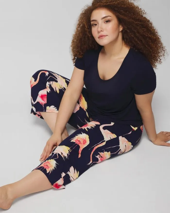 Soma Cool Nights ShortSleeve Cropped Pants Set Shadow Flora M Metapoppy Women Matching Sets and Separates
