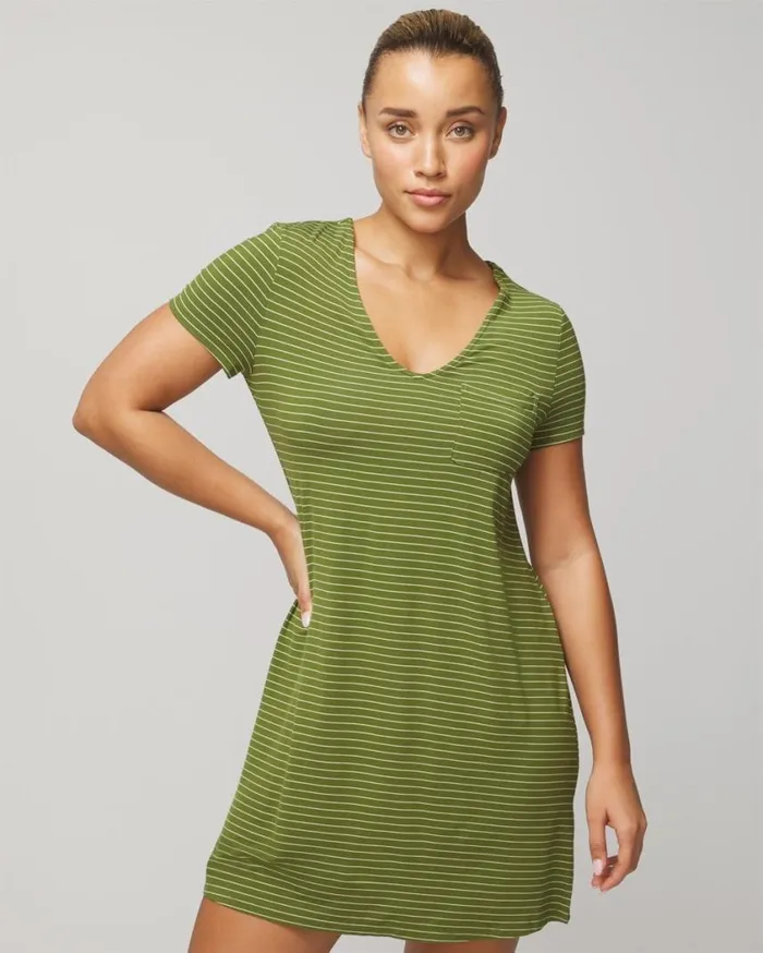 Soma Cool Nights Short Sleeve Sleepshirt Plumeria Dot Black Women Sleepshirts