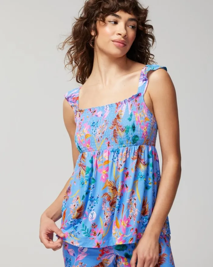 Soma Cool Nights Smocked Cami High Society Galapagos Women Pajama Tops