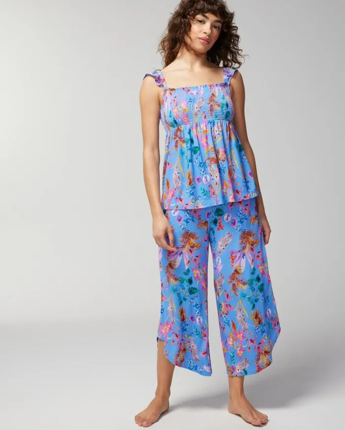 Soma Cool Nights Smocked Cami High Society Galapagos Women Pajama Tops