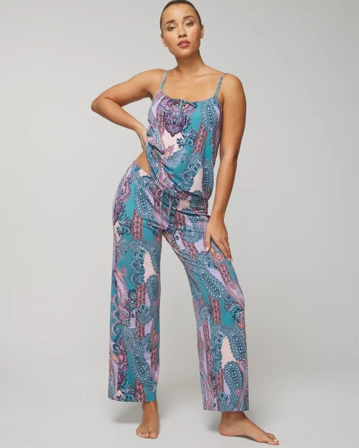 Soma Cool Nights Wide Leg Pajama Pants Ornamental Paisley Blue Women Matching Sets and Separates