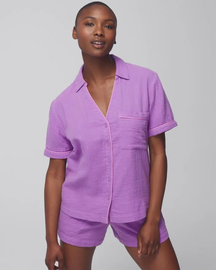 Soma Cotton Gauze ShortSleeve Pajama Top Island Guava Women Matching Sets and Separates Soma Cotton Gauze ShortSleeve Pajama Top Island Guava Women Matching Sets and Separates