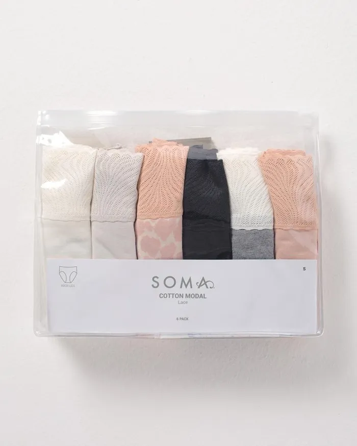 Soma Cotton Modal Lace High Leg 6 Pack Blended Animal Hush Mltpk Women Panties
