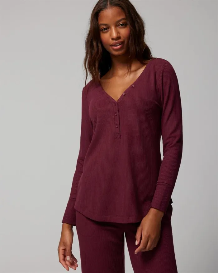 Soma Cozy Waffle LongSleeve Pajama Top Vintage Pink Women Pajama Tops