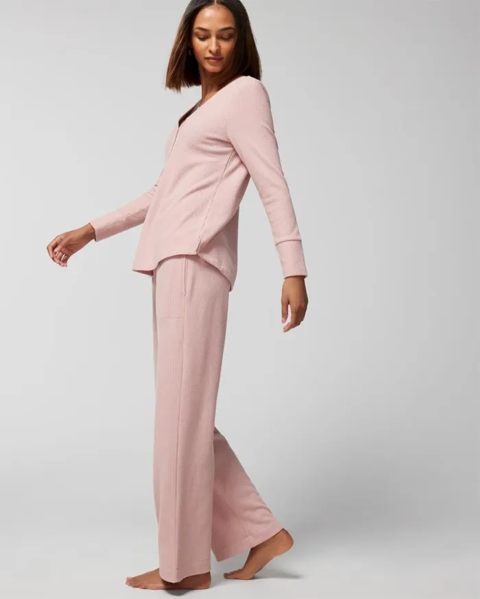 Soma Cozy Waffle LongSleeve Pajama Top Vintage Pink Women Pajama Tops