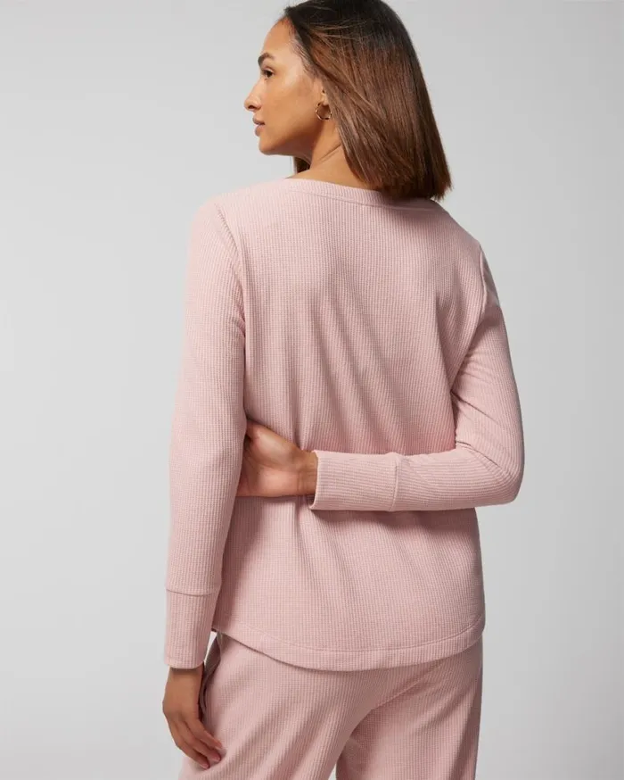Soma Cozy Waffle LongSleeve Pajama Top Vintage Pink Women Pajama Tops
