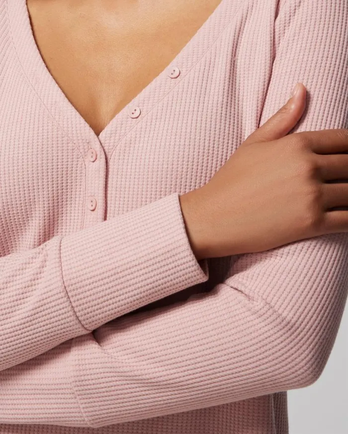 Soma Cozy Waffle LongSleeve Pajama Top Vintage Pink Women Pajama Tops