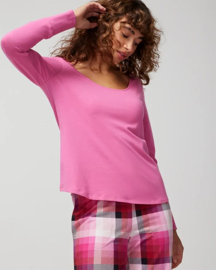 Soma Embraceable LongSleeve Pajama Top Poet Pink Women Pajama Tops
