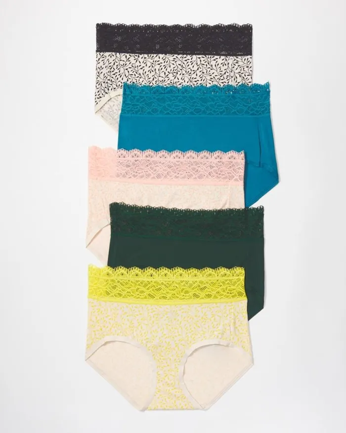 Soma Embraceable Super Soft Enchanting Lace Brief 5 Pack Fleur Vine Multipack Women Panties