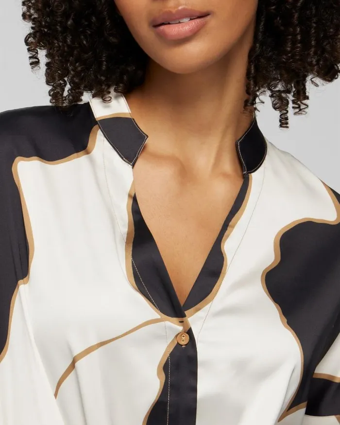 Soma Satin Drop Shoulder ButtonUp Top Hi Fi Flora M Champagne Women Pajama Tops