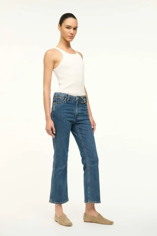 STAUD Denim WRANGLER THE CROPPED BOOT JEAN Indigo Wash 8211 Women