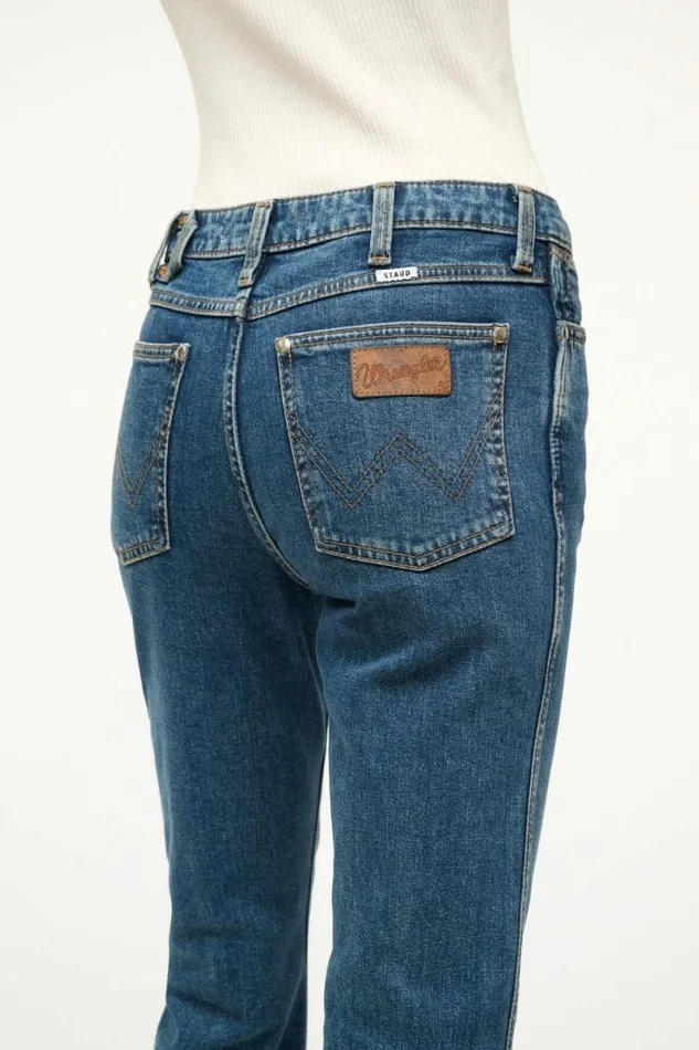 STAUD Denim WRANGLER THE CROPPED BOOT JEAN Indigo Wash 8211 Women