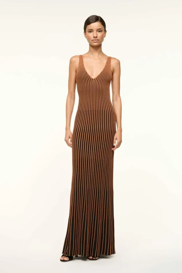 STAUD Dresses CLARETTA DRESS Tan Black 8211 Women
