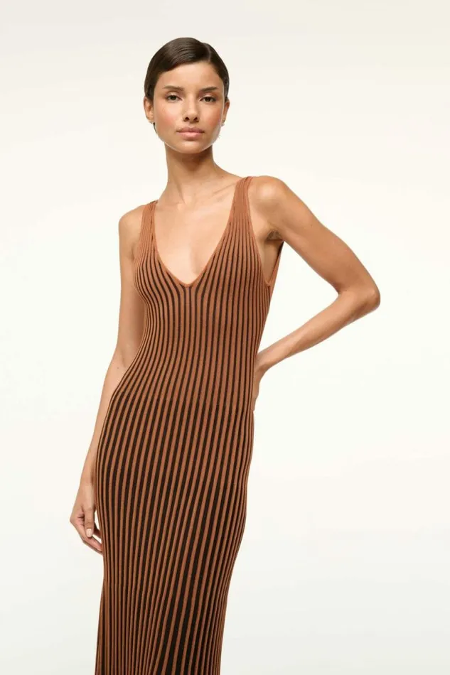STAUD Dresses CLARETTA DRESS Tan Black 8211 Women