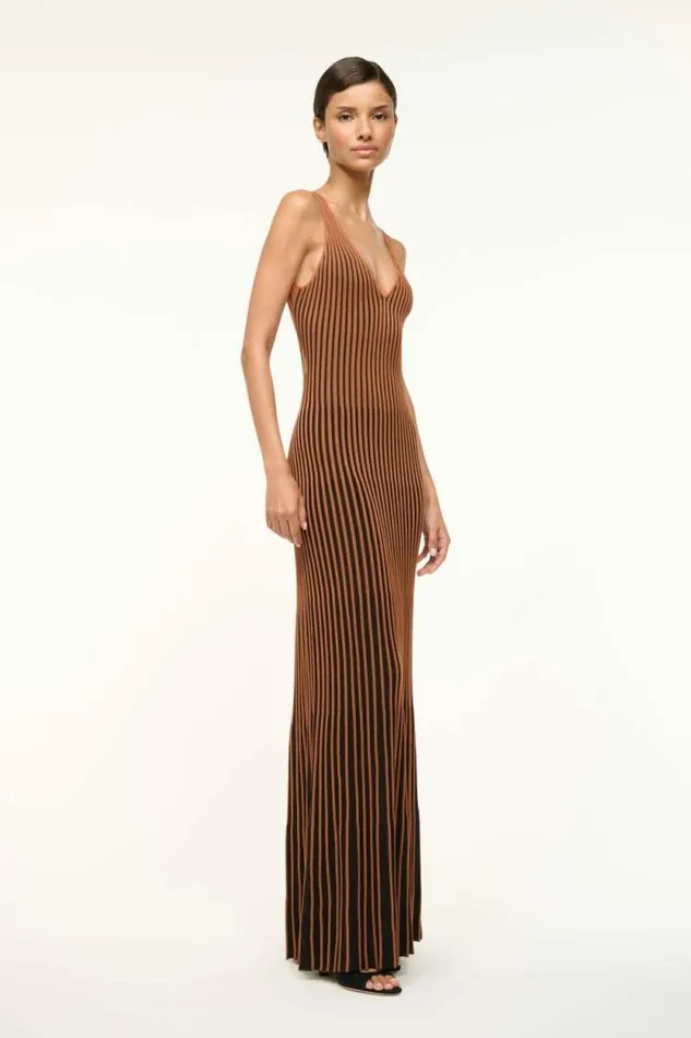 STAUD Dresses CLARETTA DRESS Tan Black 8211 Women