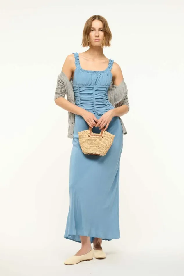 STAUD Dresses NIC SILK MAXI DRESS Slate Blue 8211 Women