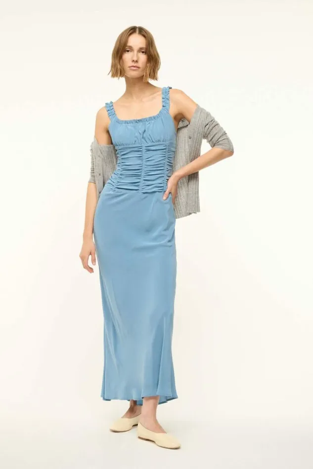 STAUD Dresses NIC SILK MAXI DRESS Slate Blue 8211 Women STAUD Dresses NIC SILK MAXI DRESS Slate Blue 8211 Women
