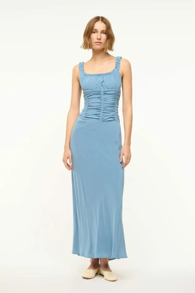 STAUD Dresses NIC SILK MAXI DRESS Slate Blue 8211 Women STAUD Dresses NIC SILK MAXI DRESS Slate Blue 8211 Women