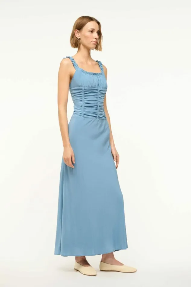 STAUD Dresses NIC SILK MAXI DRESS Slate Blue 8211 Women STAUD Dresses NIC SILK MAXI DRESS Slate Blue 8211 Women