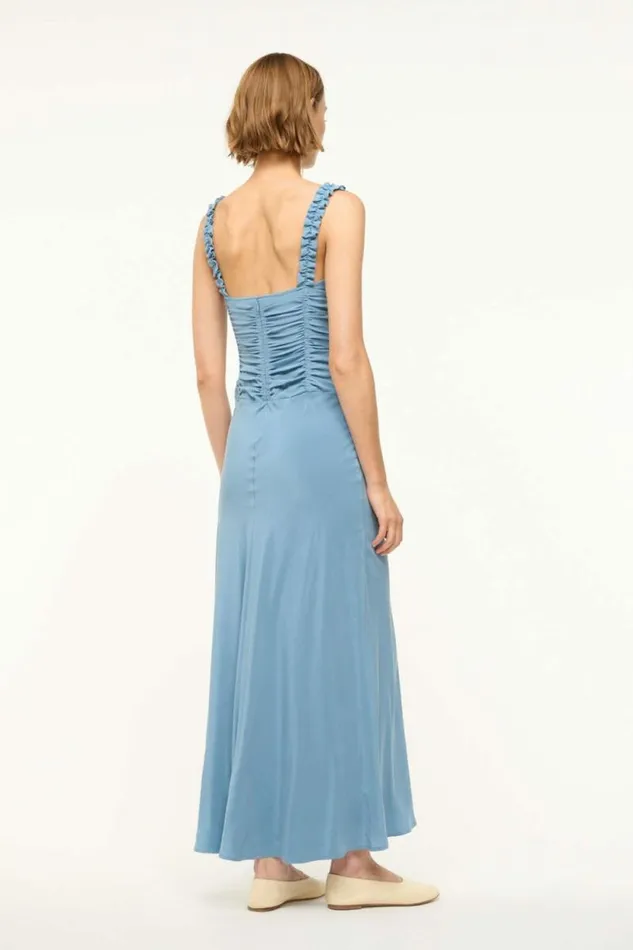 STAUD Dresses NIC SILK MAXI DRESS Slate Blue 8211 Women STAUD Dresses NIC SILK MAXI DRESS Slate Blue 8211 Women