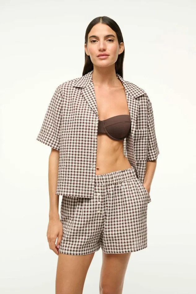 STAUD Swim GABI SHIRT Dark Chocolate Gingham 8211 Women