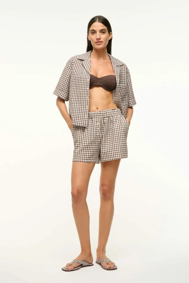 STAUD Swim GABI SHIRT Dark Chocolate Gingham 8211 Women STAUD Swim GABI SHIRT Dark Chocolate Gingham 8211 Women