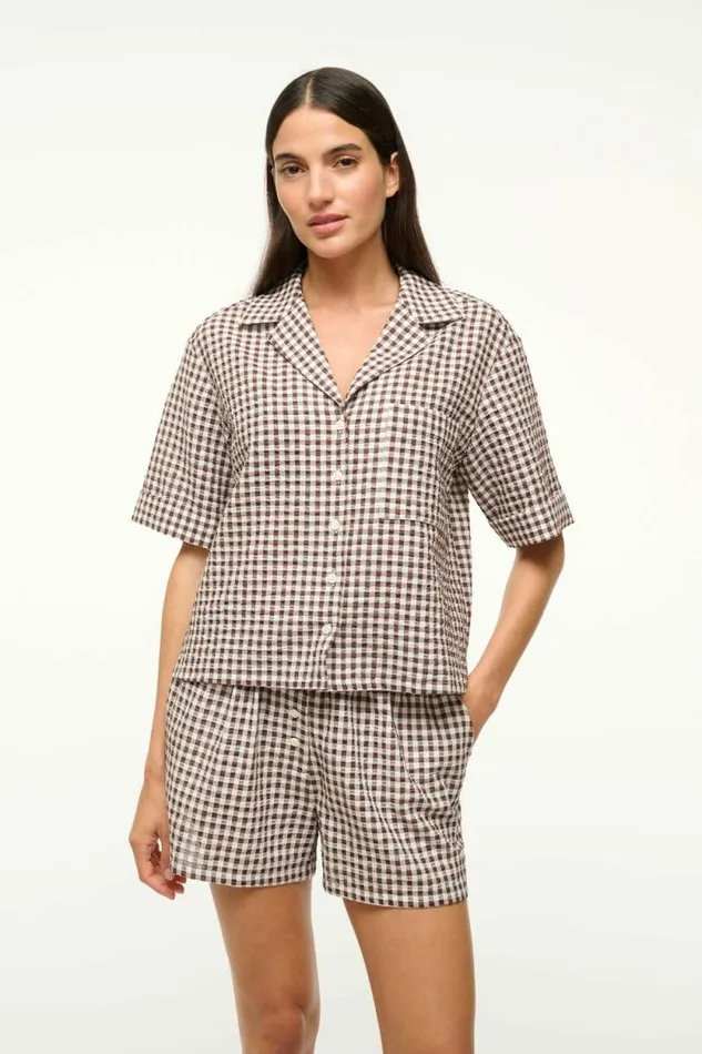 STAUD Swim GABI SHIRT Dark Chocolate Gingham 8211 Women STAUD Swim GABI SHIRT Dark Chocolate Gingham 8211 Women