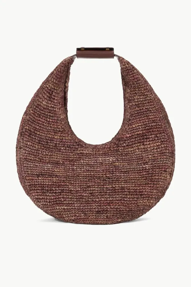 STAUD Swim LARGE RAFFIA MOON TOTE BAG Mahogany 8211 Women