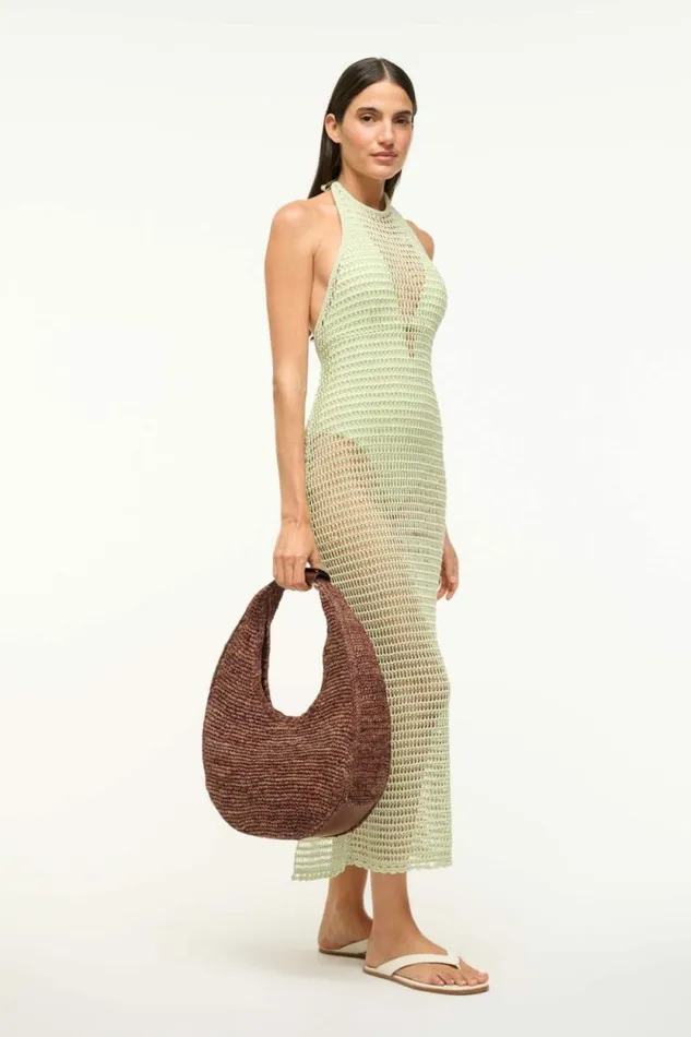 STAUD Swim LARGE RAFFIA MOON TOTE BAG Mahogany 8211 Women