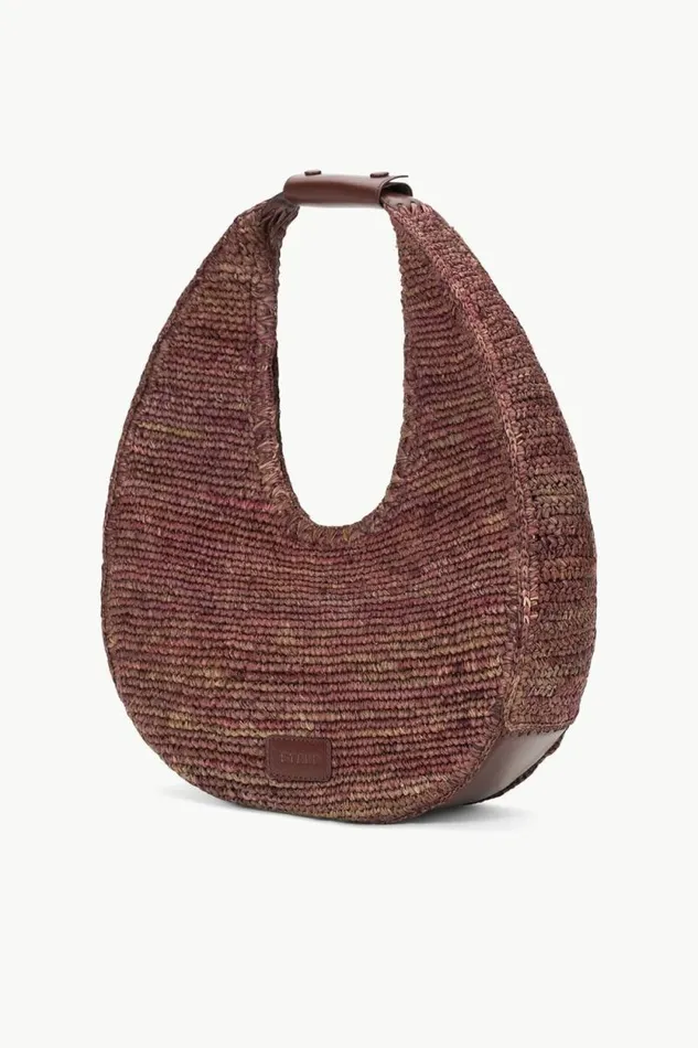 STAUD Swim LARGE RAFFIA MOON TOTE BAG Mahogany 8211 Women