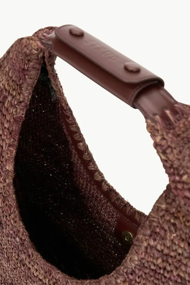 STAUD Swim LARGE RAFFIA MOON TOTE BAG Mahogany 8211 Women
