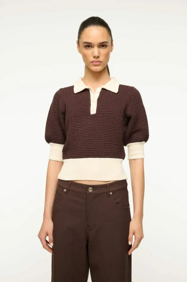 STAUD Tops ALTEA SWEATER Dark Chocolate Ivory 8211 Women