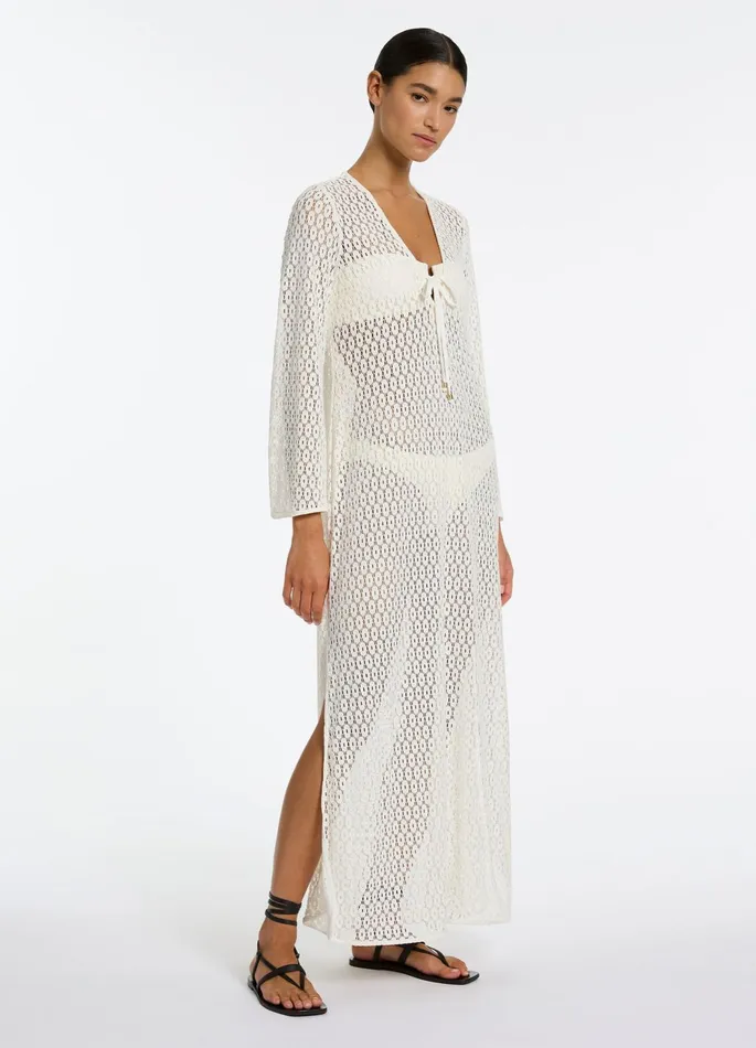 Stretch Lace Maxi Kaftan Cream Women JETS Australia Dresses and Kaftans