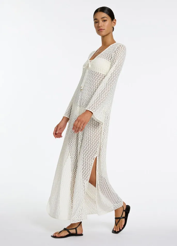 Stretch Lace Maxi Kaftan Cream Women JETS Australia Dresses and Kaftans