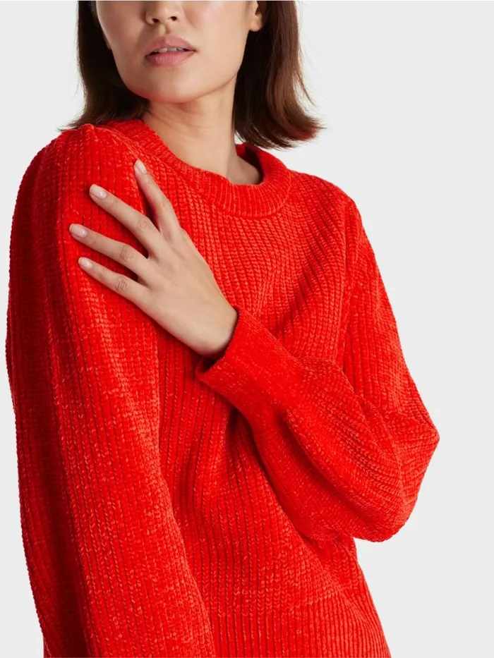 Strick Damen Marc Cain Eleganter Sweater Aus Chenille Bright Fire Red