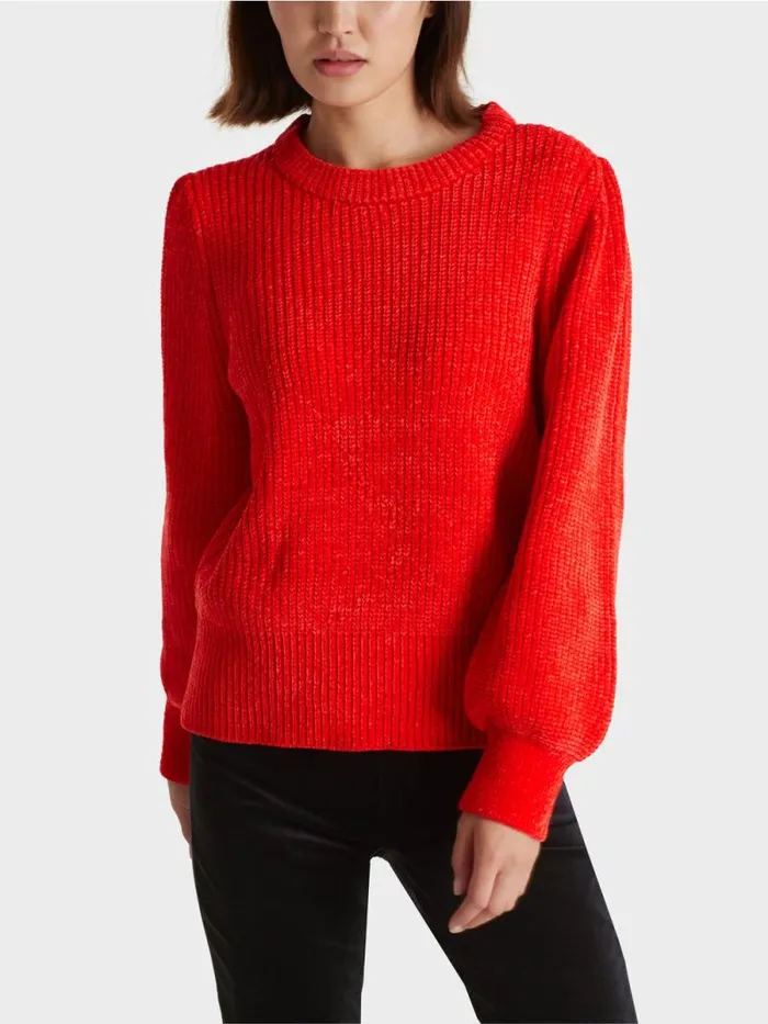 Strick Damen Marc Cain Eleganter Sweater Aus Chenille Bright Fire Red