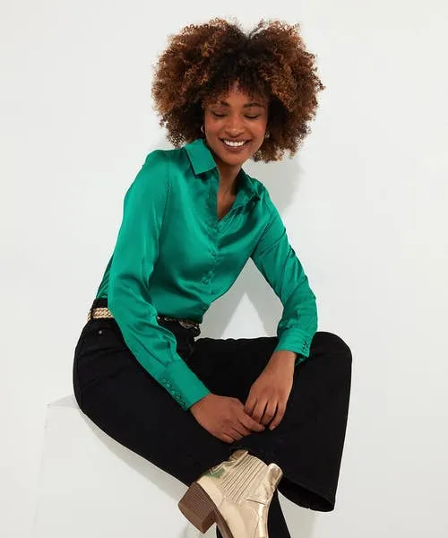Stunning Satin Blouse Green Tops Tunics and Blouses Joebrowns Apparel