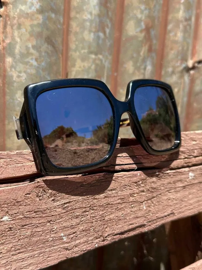 Sunglasses Accessories Jessica Simpson Oversized Square Sunglasses In Black and Oatmeal