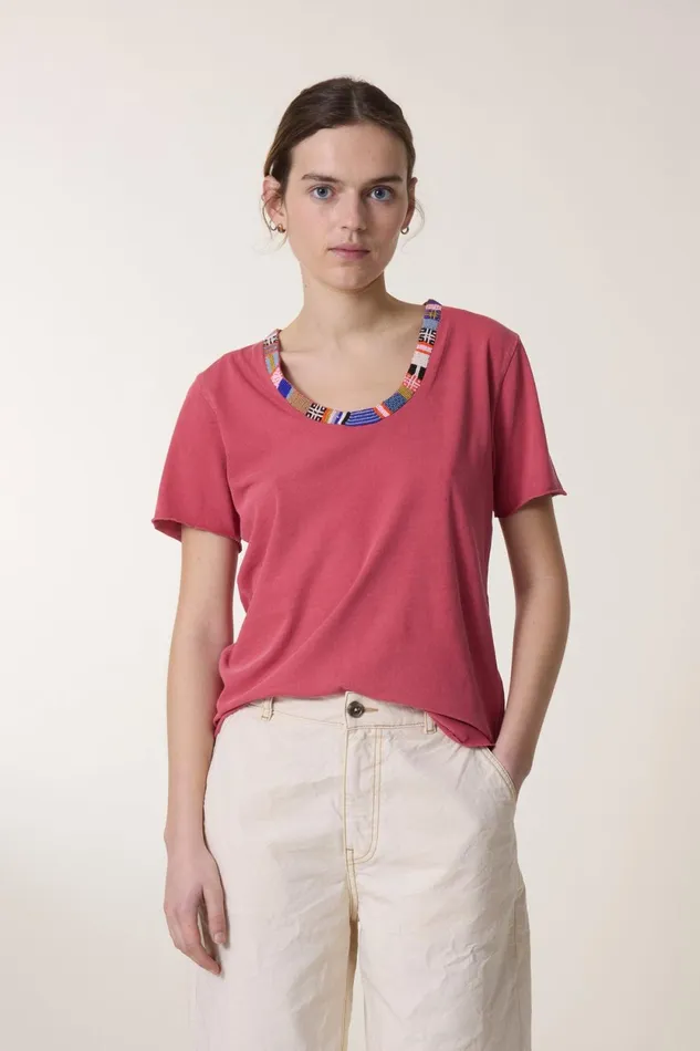 TShirts and Tops Women Leon and Harper Tizia Beads Tshirt Coral