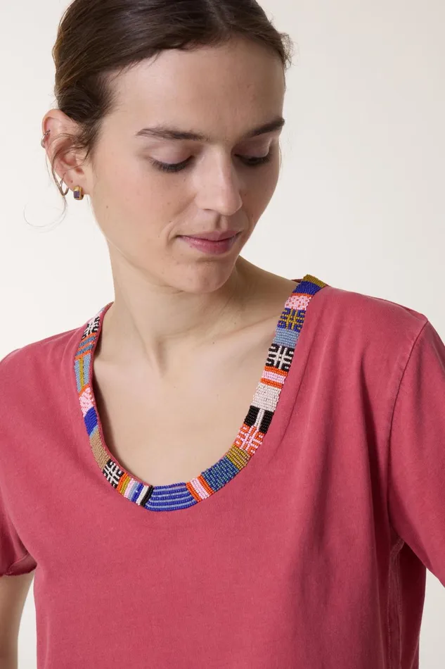 TShirts and Tops Women Leon and Harper Tizia Beads Tshirt Coral