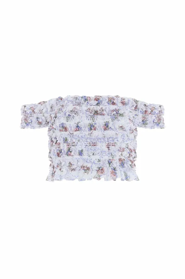 Tiled Blooms Chiffon Smocked OffShoulder Top Multi Women Needle and Thread Tops