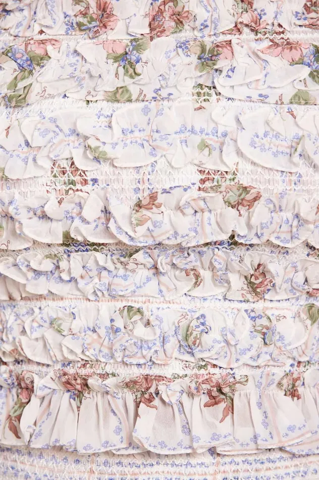 Tiled Blooms Chiffon Smocked OffShoulder Top Multi Women Needle and Thread Tops