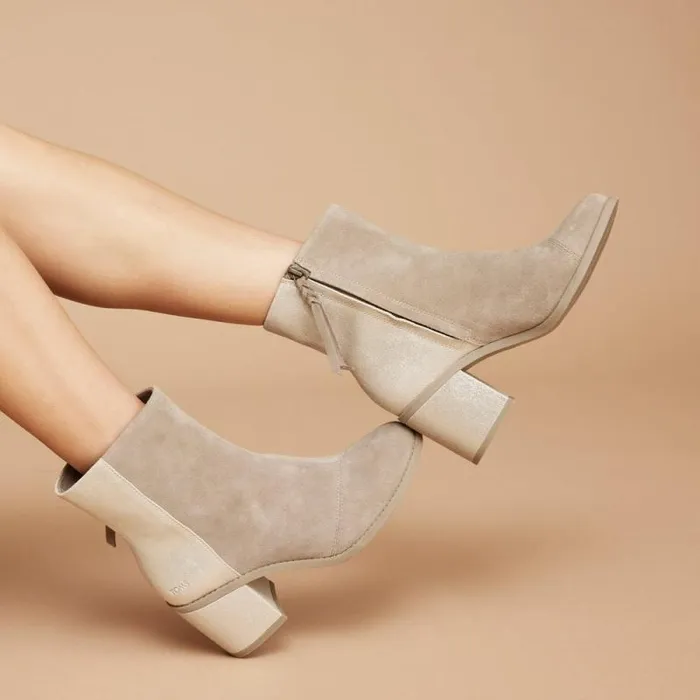 Toms Boots and Booties Evelyn Heeled Boot Dune Metallic Suede 8211 Women