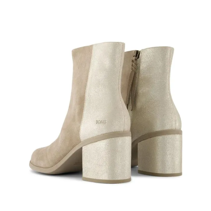 Toms Boots and Booties Evelyn Heeled Boot Dune Metallic Suede 8211 Women