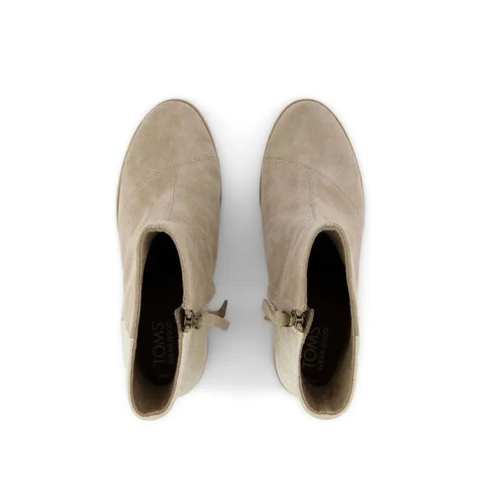 Toms Boots and Booties Evelyn Heeled Boot Dune Metallic Suede 8211 Women