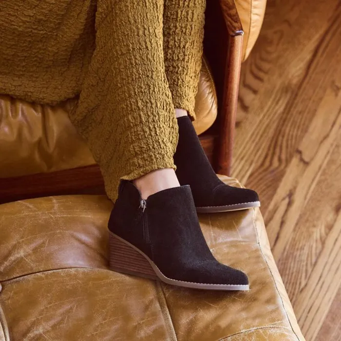 Toms Boots and Booties Goldie Wedge Ankle Bootie Black Suede 8211 Women