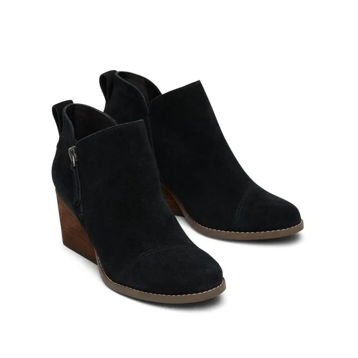 Toms Boots and Booties Goldie Wedge Ankle Bootie Black Suede 8211 Women