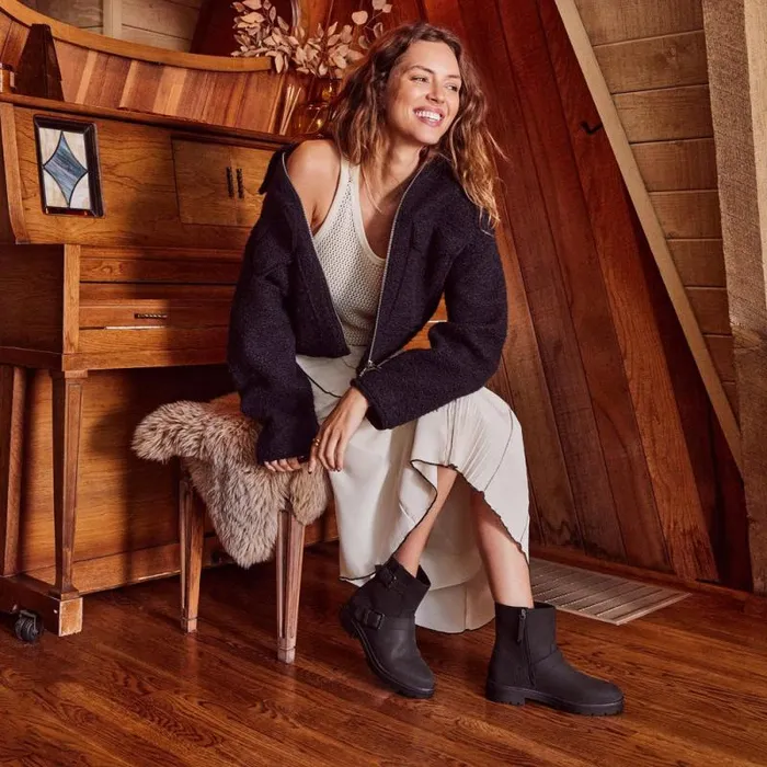 Toms Boots and Booties Ionie Moto Boot Black Nubuck Leather 8211 Women